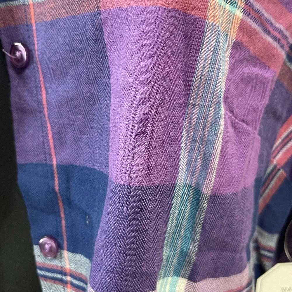 St. John's Bay Purple Plaid Button Down Shirt - Picture 3 of 7